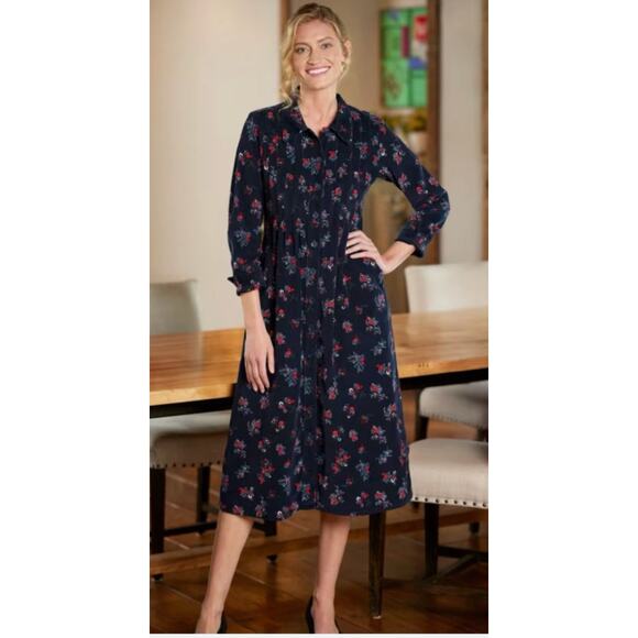 Vermont Country Store Corduroy Floral Print Midi Dress Size Large - Picture 5 of 5